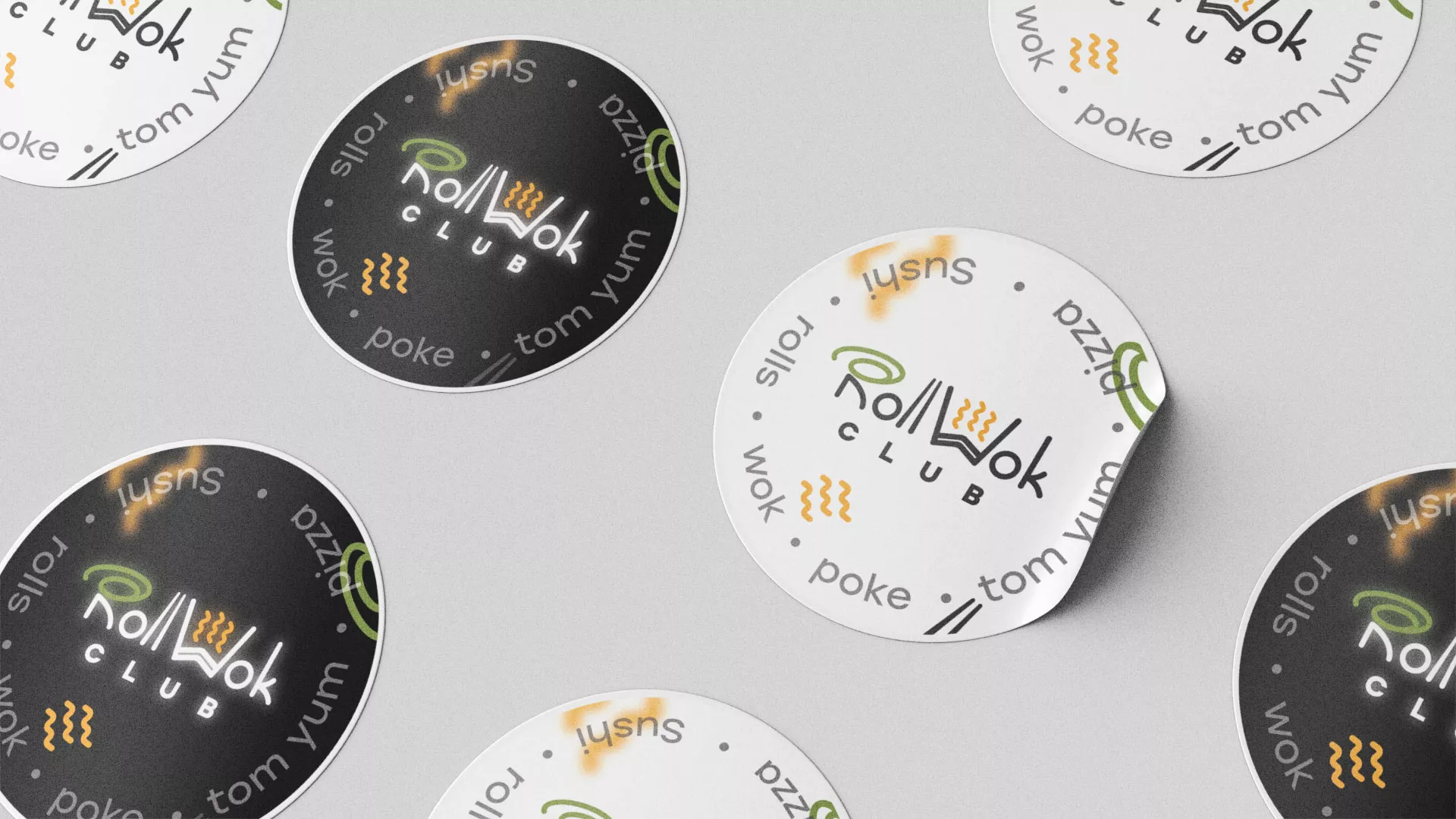 Разработка наклеек для суши-бара «Roll Wok Club» в Саяногорске